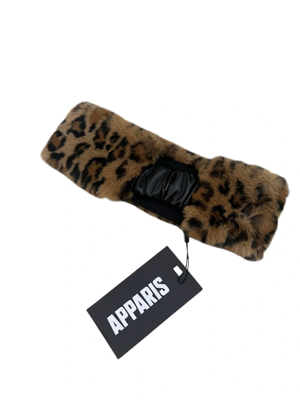 NWT Apparis Brown & Black Leopard Faux Fur Mittens & headband set Giftable